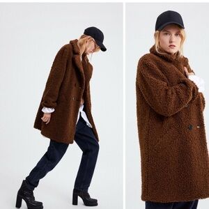 Zara Teddy Bear Coat‎ Brown Jacket Size XS Oversized